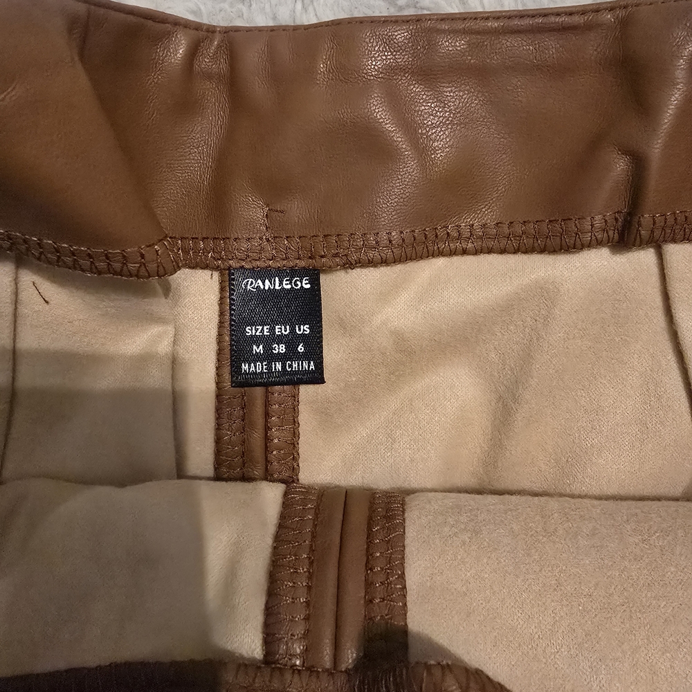 Brown Leather Trimmed Skirt